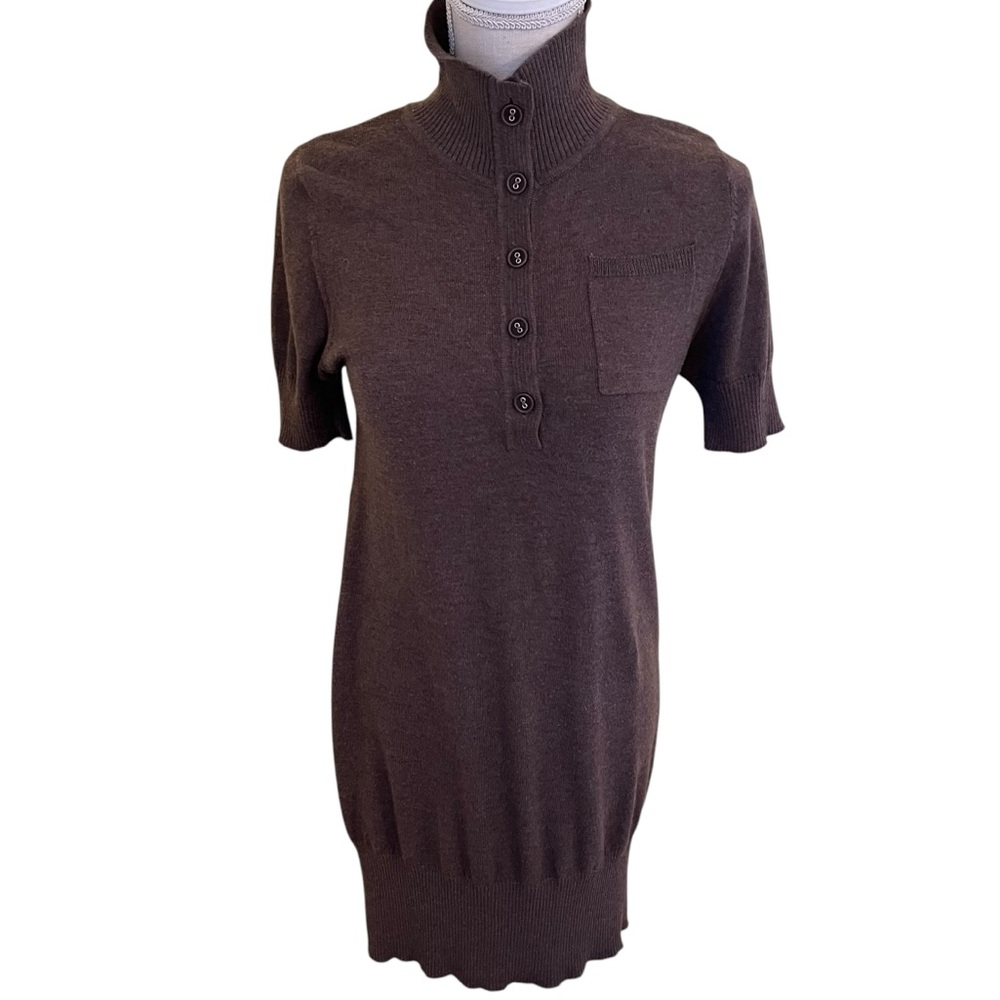 Kerisma Brown Cashmere Blend Polo Collar Short Sleeve Sweater Dress M
